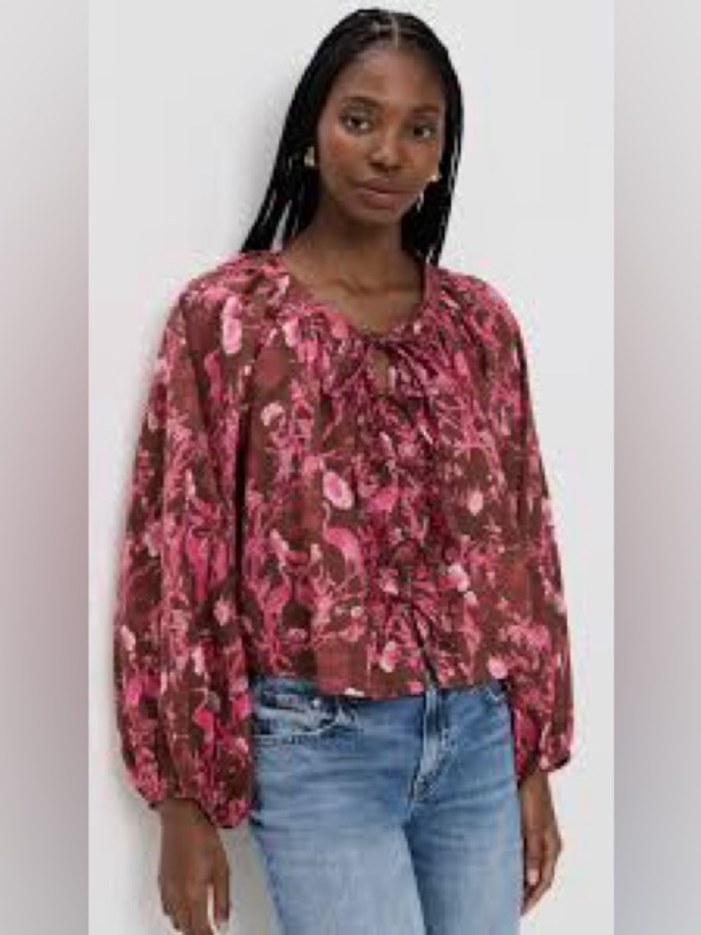 Olivaceous Floral Tassel Tie Blouse – Size Small